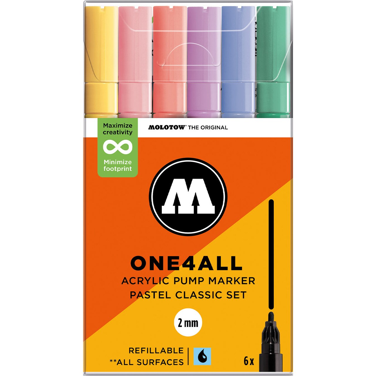 Molotow ONE4ALL Acrylic Paint Marker Character 6-Color Set, 2mm, Assorted Colors, 1 Set Each